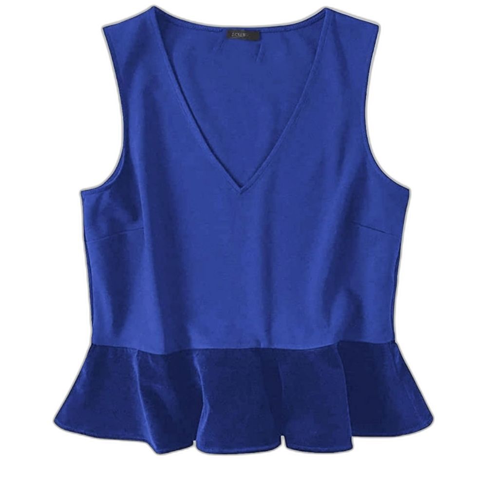 J CREW Women's V-Neck Peplum Blouse Y2K Top Blue SZ Large - Picture 13 of 15